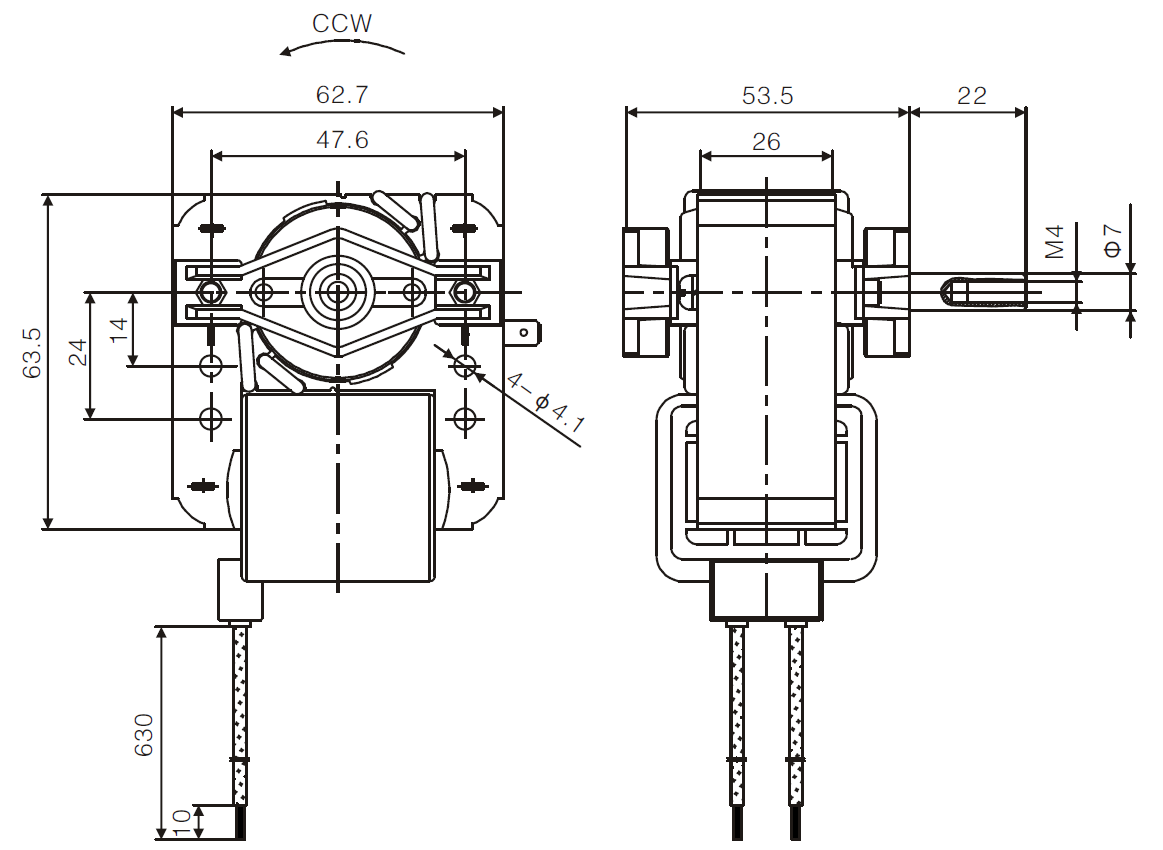 YJF61 c_frame shaded pole motor drawing 3